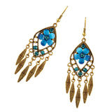 Maxbell Boho Hollow Tassel Earring Flower Rhinestone Jewelry for Women Light Blue