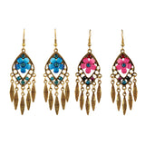 Maxbell Boho Hollow Tassel Earring Flower Rhinestone Jewelry for Women Light Blue