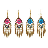 Maxbell Boho Hollow Tassel Earring Flower Rhinestone Jewelry for Women Light Blue