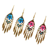 Maxbell Boho Hollow Tassel Earring Flower Rhinestone Jewelry for Women Light Blue