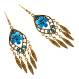 Maxbell Boho Hollow Tassel Earring Flower Rhinestone Jewelry for Women Light Blue