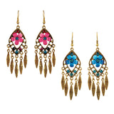 Maxbell Boho Hollow Tassel Earring Flower Rhinestone Jewelry for Women Light Blue