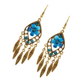 Maxbell Boho Hollow Tassel Earring Flower Rhinestone Jewelry for Women Light Blue