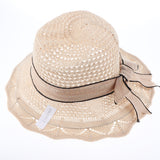 Maxbell Womens Foldable Bowknot UV Protection Beach Sun Hat Wide Brim Bucket Hat Beige