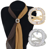 Maxbell Women Zircon Crystal Ring Loop Silk Chiffon Metal Scarf Buckle Clip Silver