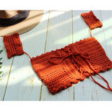 Maxbell Women's Bandage Crochet Lace Knit Boho Beach Bikini Swimwear Crop Tops Red
