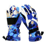 Maxbell Women Winter Warm Sports Windproof Waterproof Ski Gloves Cycling Hiking Blue Graffiti