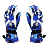 Maxbell Women Winter Warm Sports Windproof Waterproof Ski Gloves Cycling Hiking Blue Graffiti