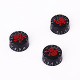 Maxbell 3pcs Black Speed Control Knobs for Electric Guitar w/ Red Skull Head Crossbones