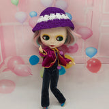 Maxbell Stylish Ribbon Knitted Cap Ribbon Hat 20-27cm for 12inch Blythe Azone and 1/3 BJD LUTS Doll Party Outfit Purple