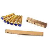 Maxbell Brass Slotted Saddle Nut + Blue Opal Bridge Pins Set for Acoustic Folk Guitar Replacements