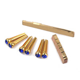 Maxbell Brass Slotted Saddle Nut + Blue Opal Bridge Pins Set for Acoustic Folk Guitar Replacements