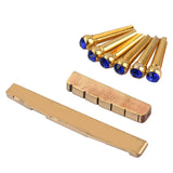 Maxbell Brass Slotted Saddle Nut + Blue Opal Bridge Pins Set for Acoustic Folk Guitar Replacements