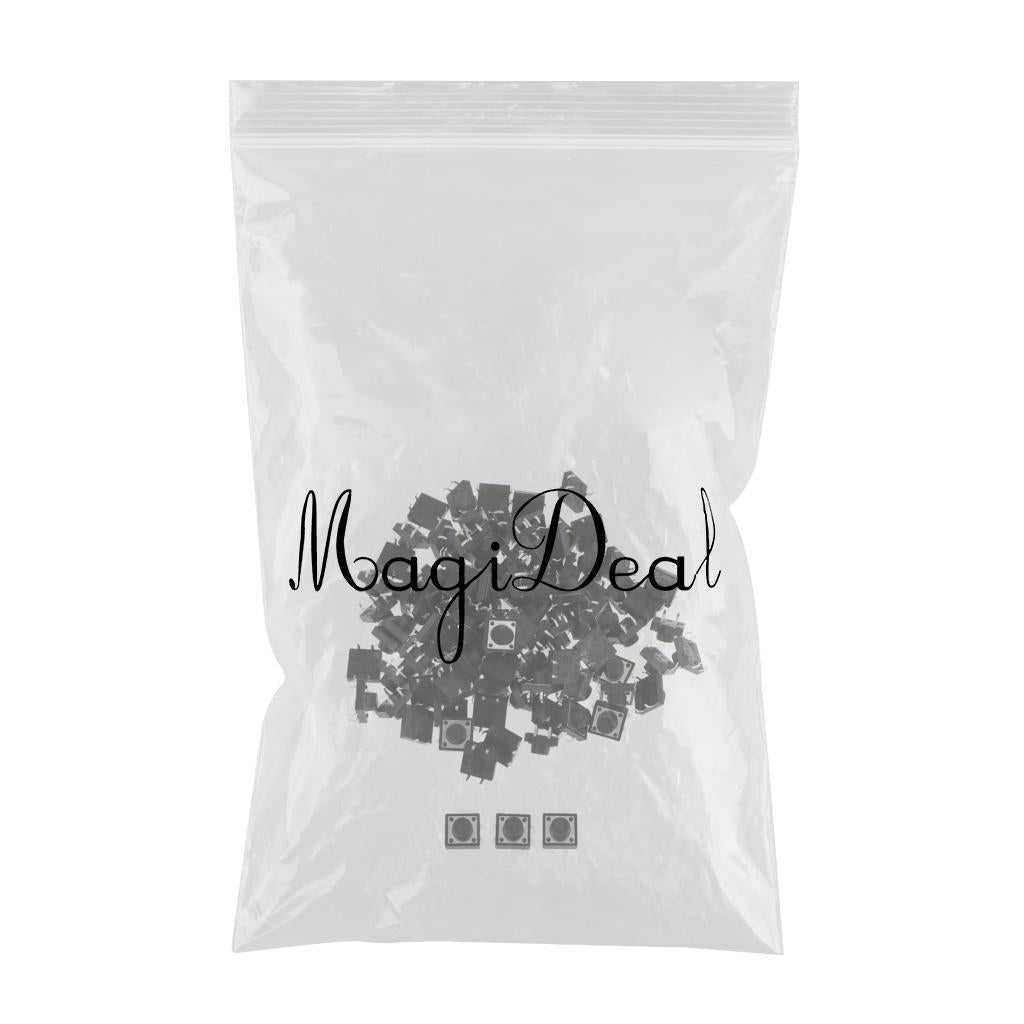 Maxbell New 12x12x7mm Micro Momentary Tactile Push Button Switch 4-pin Pack Of 100 - Black
