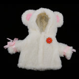 Maxbell Comfortable White Plush Clothes for Mellchan Baby Doll 9-11inch Girl Doll Cartoon Animal Ears Hat Jacket Coat