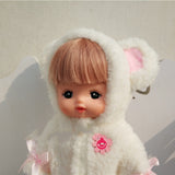 Maxbell Comfortable White Plush Clothes for Mellchan Baby Doll 9-11inch Girl Doll Cartoon Animal Ears Hat Jacket Coat