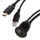 Maxbell 1M (3ft) USB 2.0 & HDMI Male to USB 2.0 & HDMI Female Extension Dash Panel Flush Mount Cable for Car Truck Boat Motorcycle