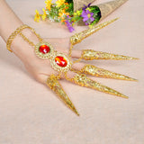 Maxbell Belly Dance Clothing Accessories Gold Bracelet Finger Nails with Artificial Red Jewelry and Wrist Part Adjustable