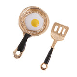 Maxbell Maxbel 2 Pieces Miniature Frying Egg Pan Fork Set for 1/12 Dolls House Kitchen Cookware Accessories Kids Kitchen Play Toy Black