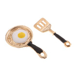 Maxbell Maxbel 2 Pieces Miniature Frying Egg Pan Fork Set for 1/12 Dolls House Kitchen Cookware Accessories Kids Kitchen Play Toy Black