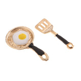 Maxbell 2 Pieces Miniature Frying Egg Pan Fork Set for 1/12 Dolls House Kitchen Cookware Accessories Kids Kitchen Play Toy Black