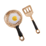 Maxbell 2 Pieces Miniature Frying Egg Pan Fork Set for 1/12 Dolls House Kitchen Cookware Accessories Kids Kitchen Play Toy Black