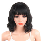 Maxbell Women Shoulder Length Black Fluffy Real Human Hair Full Wigs Natural Wavy