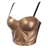 Maxbell Women Bra Tops Spaghetti Camisole Leather Tank Crop Top  75x22CM 38 to 85C Gold