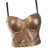 Maxbell Women Bra Tops Spaghetti Camisole Leather Tank Crop Top  75x22CM 38 to 85C Gold