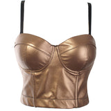 Maxbell Women Bra Tops Spaghetti Camisole Leather Tank Crop Top  75x22CM 38 to 85C Gold