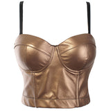 Maxbell Women Bra Tops Spaghetti Camisole Leather Tank Crop Top  75x22CM 38 to 85C Gold