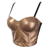 Maxbell Women Bra Tops Spaghetti Camisole Leather Tank Crop Top  78x22CM 40 to 90C Gold