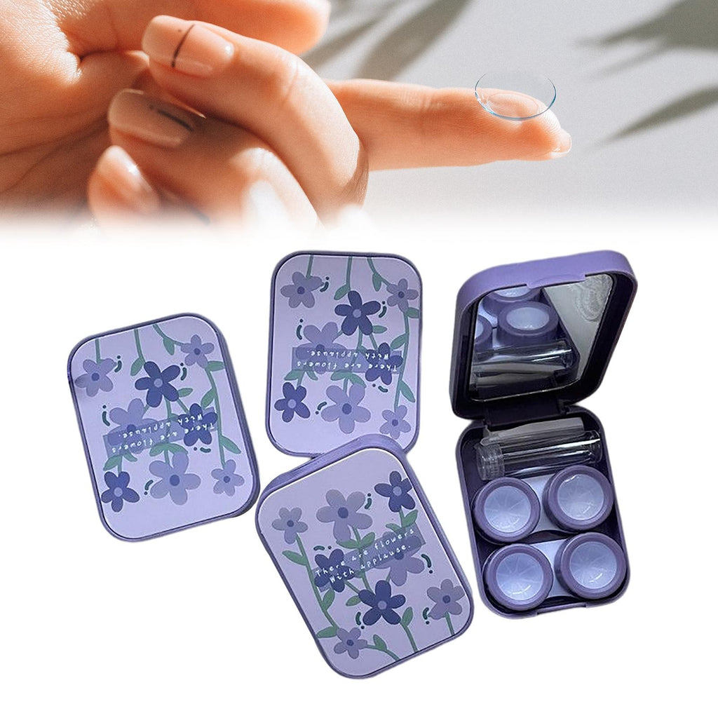 Maxbell Compact Contact Lens Travel Case w/ Mirror Remover Tool   Purple Big Flower