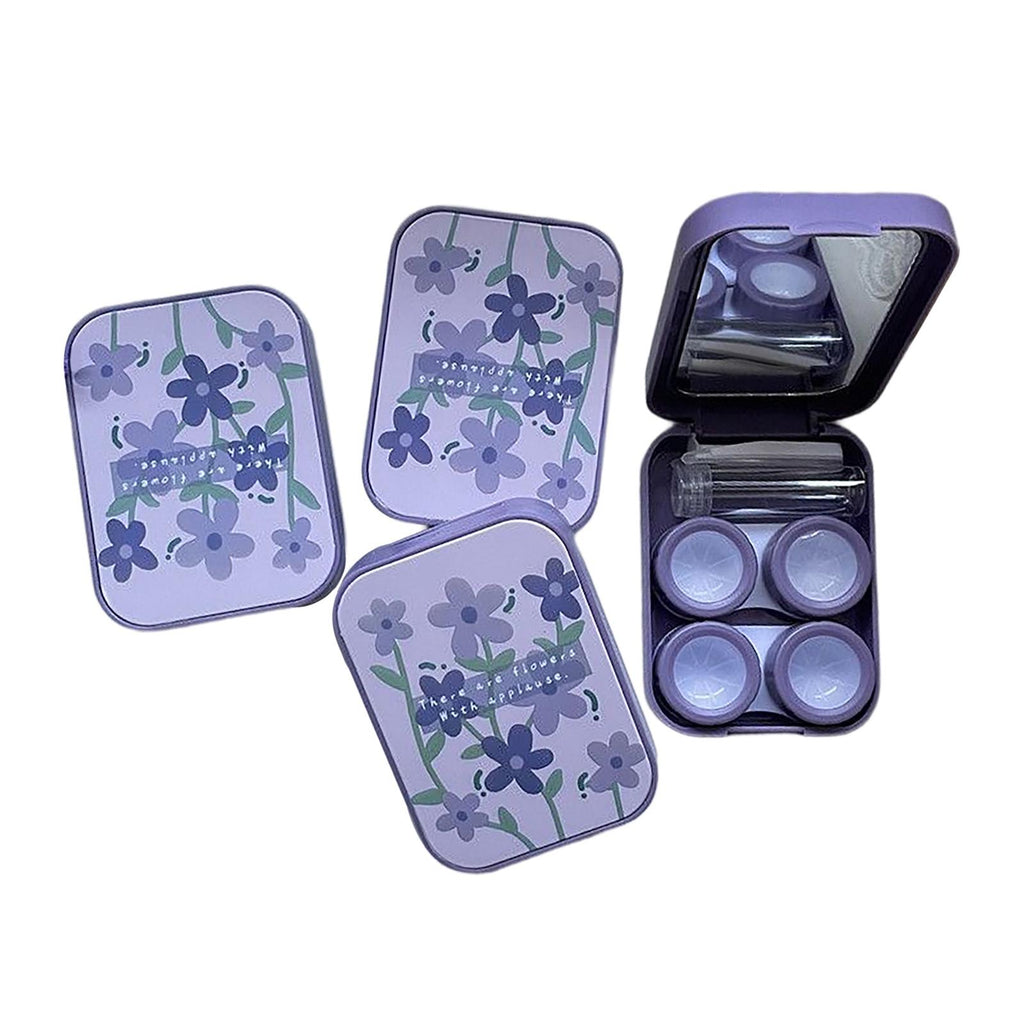 Maxbell Compact Contact Lens Travel Case w/ Mirror Remover Tool   Purple Big Flower