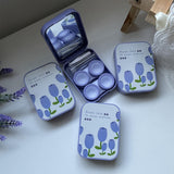 Maxbell Compact Contact Lens Travel Case w/ Mirror Remover Tool   Blue Big Tulip