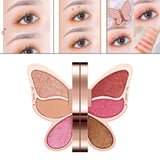 Maxbell Portable 6 Color Butterfly Eyeshadow Palette Shimmer Matte Red Rose