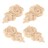 Maxbell 4 Pieces Carving Decals Onlay Rose Wood Carved Appliques 3.94x2.36x0.47inch