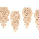 Maxbell 4 Pieces Carving Decals Onlay Rose Wood Carved Appliques 3.94x2.36x0.47inch