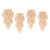 Maxbell 4 Pieces Carving Decals Onlay Rose Wood Carved Appliques 3.94x2.36x0.47inch