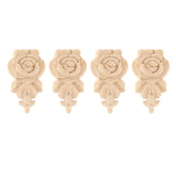 Maxbell 4 Pieces Carving Decals Onlay Rose Wood Carved Appliques 3.94x2.36x0.47inch