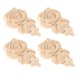 Maxbell 4 Pieces Carving Decals Onlay Rose Wood Carved Appliques 3.94x2.36x0.47inch