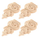 Maxbell 4 Pieces Carving Decals Onlay Rose Wood Carved Appliques 3.94x2.36x0.47inch