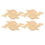 Maxbell 4 Pieces Carving Decals Onlay Rose Wood Carved Appliques 4.72x1.97x0.31inch