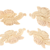 Maxbell 4 Pieces Carving Decals Onlay Rose Wood Carved Appliques 4.72x1.97x0.31inch