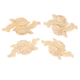 Maxbell 4 Pieces Carving Decals Onlay Rose Wood Carved Appliques 4.72x1.97x0.31inch