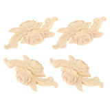 Maxbell 4 Pieces Carving Decals Onlay Rose Wood Carved Appliques 4.72x1.97x0.31inch