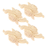 Maxbell 4 Pieces Carving Decals Onlay Rose Wood Carved Appliques 4.72x1.97x0.31inch