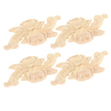 Maxbell 4 Pieces Carving Decals Onlay Rose Wood Carved Appliques 4.72x1.97x0.31inch