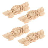 Maxbell 4 Pieces Carving Decals Onlay Rose Wood Carved Appliques 3.54x1.38x0.31inch