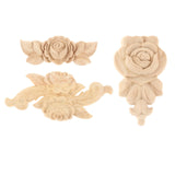 Maxbell 4 Pieces Carving Decals Onlay Rose Wood Carved Appliques 3.54x1.38x0.31inch